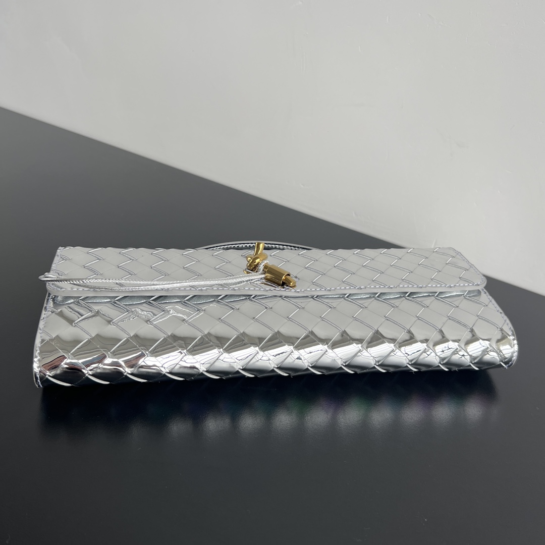 Andiamo Intrecciato Leather Top Handle Clutch Silver